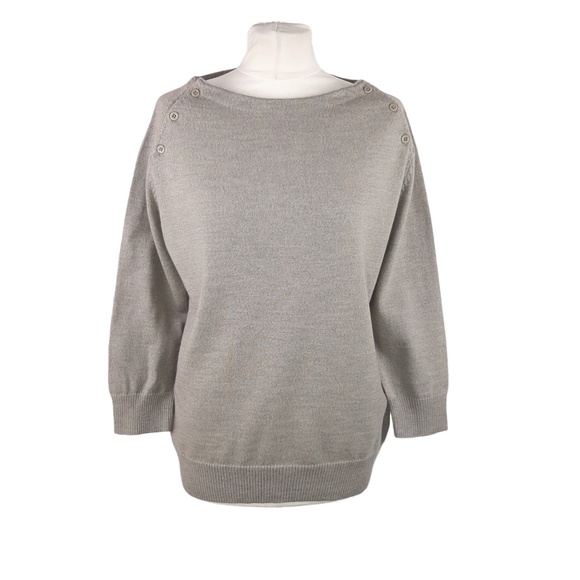 Toast Sweaters - TOAST Button Shoulder Jumper UK 8 Marl Knit Grey/Beige